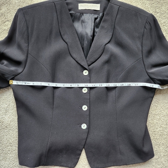100% Silk Vintage Retro Valerie Stevens Black Blazer Suit Jacket Size 12 - Picture 7 of 11